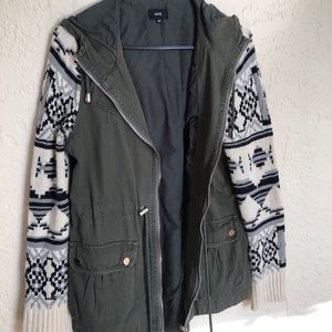 FATE Green Army Jacket with crocheted sleeves